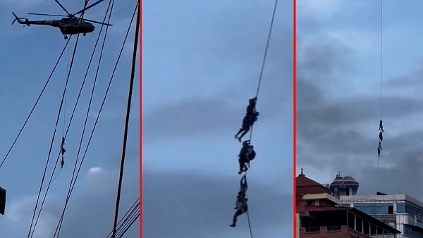 হেলিকপ্টারের দড়িতে ঝুলে পালিয়েছেন নেপালের মন্ত্রীরা!
